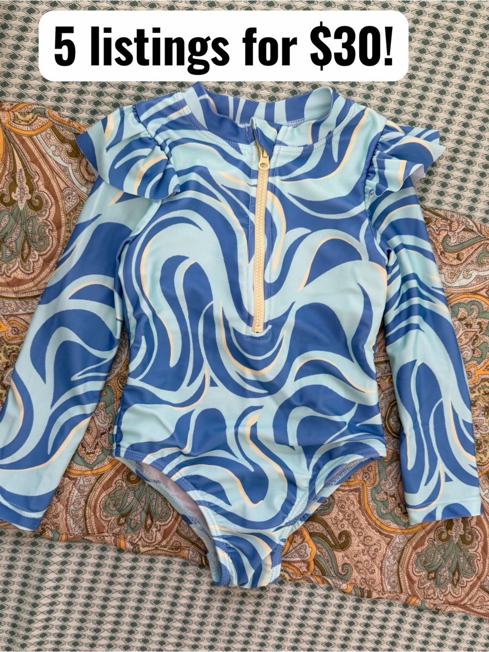 wonder nation Blue & Light Blue Swirl Long-Sleeve One-Piece Swimsuit 2T